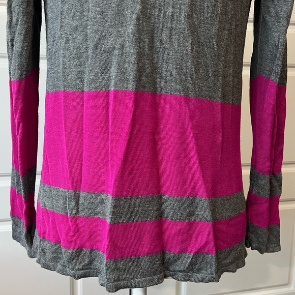 Gray & Pink Striped Open Front Cardigan Sweater‎ Casual Comfy Layering - Picture 7 of 8